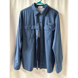 Baitium Elite Performance Fishing Apparel Blue Button Up Shirt LS‎ Men's L